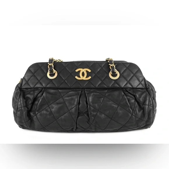 CHANEL Black Quilted Iridescent Calfskin Leather Chain Strap Bowling Bag - Picture 2 of 10